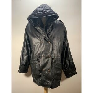 Michael Michelle USA Men's Medium Button Up Leather‎ Hooded Jacket Black